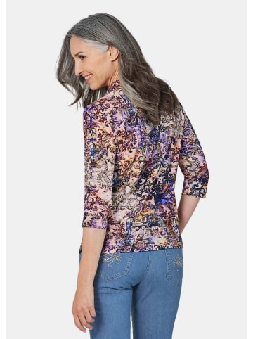 GOLDNER Gemustertes Poloshirt mit 3/4-Arm in vanille / lila / gemustert