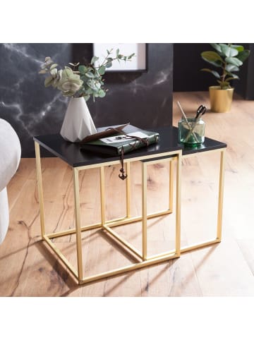 KADIMA DESIGN Couchtisch Set: 2 Tische, Gold-Look, Metallgestell, schwarze Glas/MDF-Platte in Gold