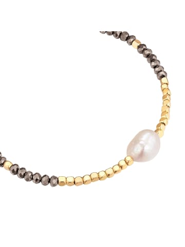 Yokoamii Armband aus Metall-Legierung mit Glas und Süßwasser-Zuchtperle in gelbgold