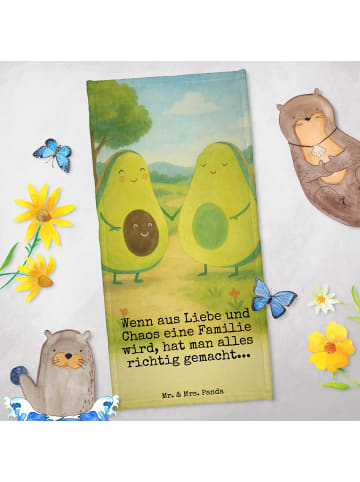 Mr. & Mrs. Panda Badehandtuch Avocado Pärchen Design mit Spruch in Weiß