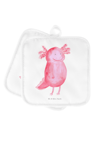Mr. & Mrs. Panda 2er Set Topflappen Axolotl Glücklich ohne Spruch in Weiß