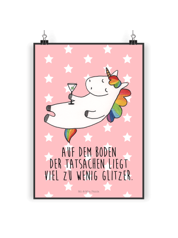 Mr. & Mrs. Panda Kunstdruck Einhorn Blümchentail mit Spruch in Rot Pastell