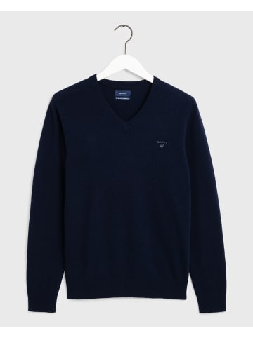 Gant V-Neck Pullover aus Extra Fine Lambswool in Blau