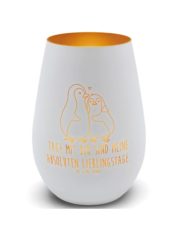 Mr. & Mrs. Panda Windlicht Pinguin umarmen mit Spruch in Weiß