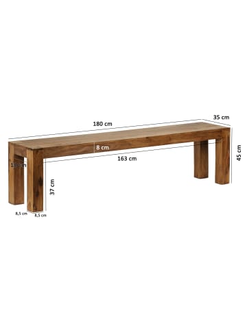 FineBuy Sitzbänk in Braun / Sheesham / 180x35x45