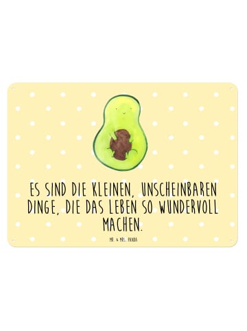 Mr. & Mrs. Panda Blechschild Avocado Kern mit Spruch in Gelb Pastell