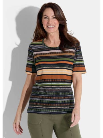 GOLDNER Baumwollshirt im Streifen-Look in terrakotta / khaki / marine / gemustert