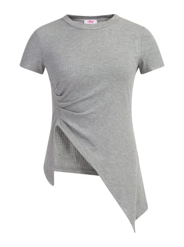 myMo Jersey-Shirt Aus Rippstrick in Grau Melange