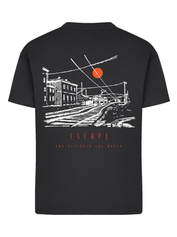 F4NT4STIC Ladies Everyday Tee Escape Discover the World Town Train Station in schwarz