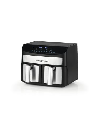 Gourmet Maxx Heißluft-Fritteuse Zweikammer 7l 2400W Edelstahl/schwarz Schwarz