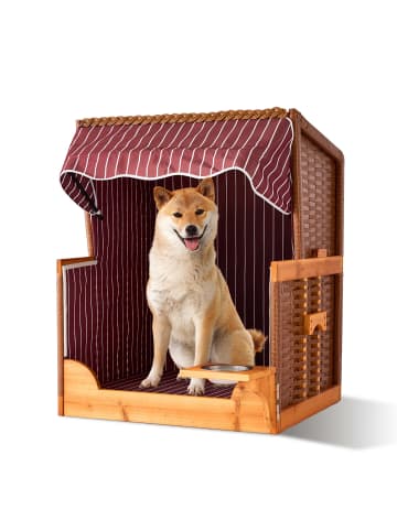 relaxdays Hundestrandkorb "Gestreift" in Dunkelrot / Natur – (B)75 x (H)95 x (T)65 cm