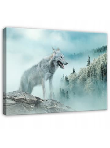 WALLARENA Leinwandbild Wolf in Blau