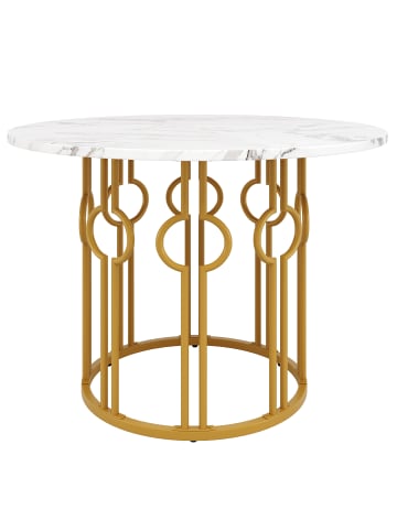 ABRIHOME Runder Esstisch in Marmoroptik 100x100x76 cm mit goldenen Metallbeinen