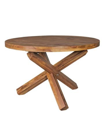 KADIMA DESIGN Runder Massivholz Esstisch, 120 cm, Kreuzbeine, handgefertigt in Braun
