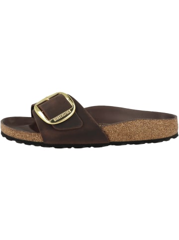 Birkenstock Pantolette Madrid Big Buckle geöltes Nubukleder schmal in dunkelbraun