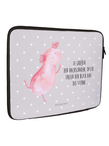 Mr. & Mrs. Panda Laptop Tasche Axolotl Tanzen mit Spruch in Grau Pastell
