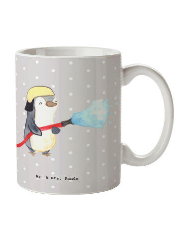 Mr. & Mrs. Panda Geschenktasse Feuerwehrmann Herz ohne Spruch in Grau Pastell