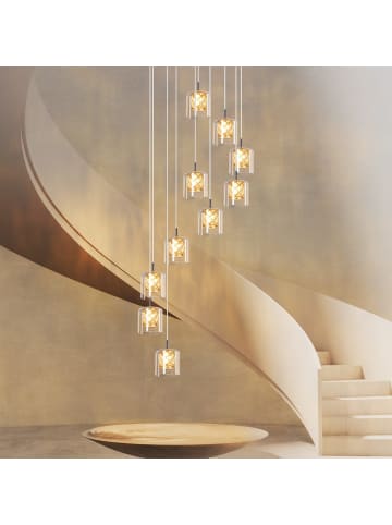 ZMH Pendelleuchte 10-flammige G9 in silber Kristall L44cm x H250cm