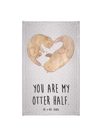 Mr. & Mrs. Panda Handtuch Otter Herz mit Spruch in Grau Pastell