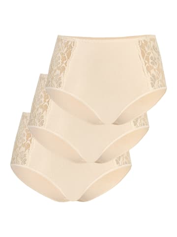 Teyli 3er Pack: Hohe Taille Baumwollslip mit Spitze Loren in beige