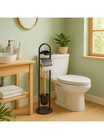 relaxdays WC Garnitur Schwarz/ Natur - (B)21,5 x (H)79 x (T)21,5 cm