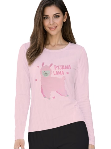 United Labels Schlafanzug Pyjama Lama Set Langarm Oberteil mit Hose in schwarz/rosa