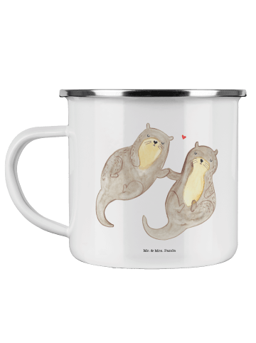 Mr. & Mrs. Panda Emaille Becher Otter Hände halten ohne Spruch in Weiß