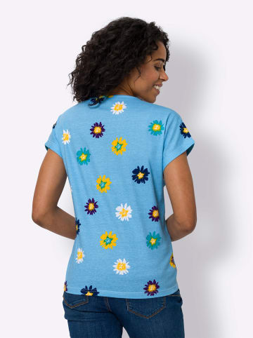 Sieh an! Kurzarmshirt in aqua-weiß-bedruckt