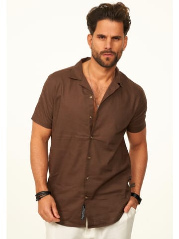 behype Kurzarmhemd - aus Leinen Sommerhemd im Regular-Fit in Braun
