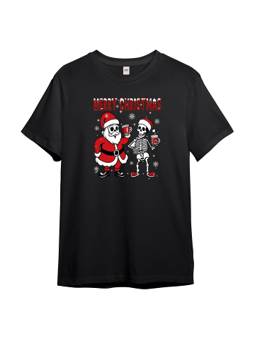 PAULGOS Herren T-Shirt, Totenkopf Weihnachten in Schwarz