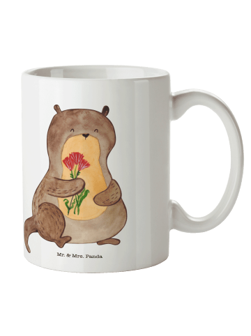 Mr. & Mrs. Panda Teetasse Otter Blumenstrauß ohne Spruch in Weiß