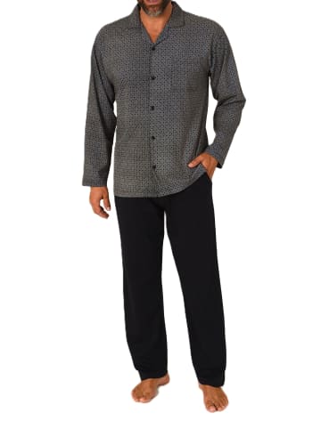 NORMANN Langarm Schlafanzug Pyjama zum durchknöpfen in dunkelgrau