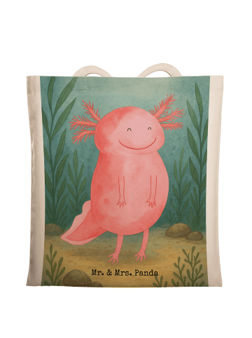 Mr. & Mrs. Panda Tragetasche Axolotl Glücklich Design ohne Spruch in Weiß