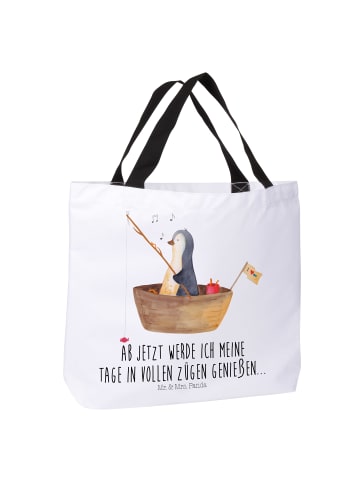 Mr. & Mrs. Panda Tote Bag Pinguin Angelboot mit Spruch in Weiß
