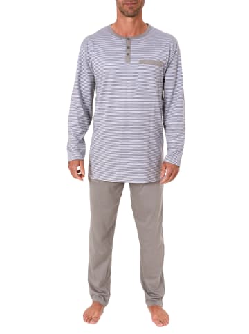 NORMANN Pyjama Schlafanzug Streifen und Knopfleiste in grau