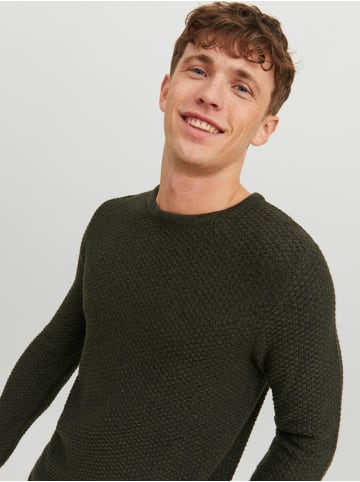 Jack & Jones Langarm Grobstrick Pullover Rundhals Sweater JJEDAMIAN in Dunkelgrün