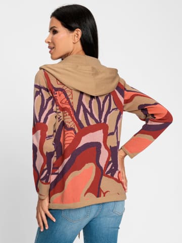 Heine Kapuzenstrickjacke in rot-camel-gemustert