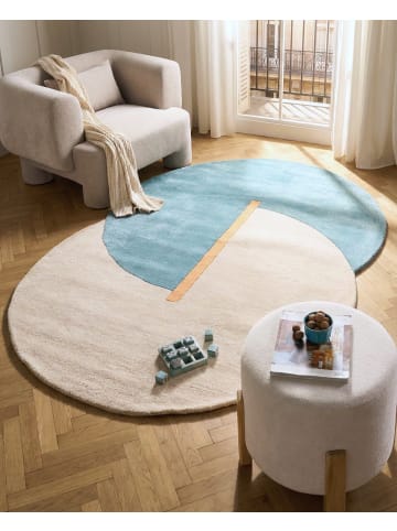 Beliani Kurzflor AYUJ in Beige/Blau - (W) 160 x (L) 230 cm