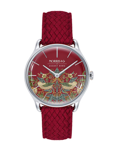 August Berg Armbanduhr Morris & Co. Crimson Strawberry Thief Bird in silver crimson
