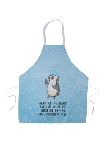 Mr. & Mrs. Panda Kochschürze Pinguin Duschen mit Spruch in Eisblau