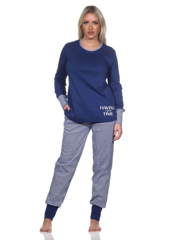 NORMANN Schlafanzug Bündchen Kuschel interlock - 81885 in marine