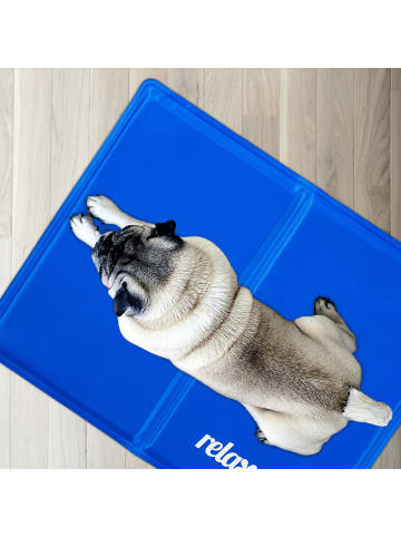 relaxdays Kühlmatte Hund in Blau - (B)40 x (T)50 cm