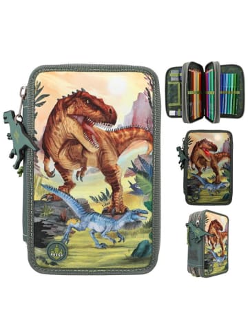 Depesche 3-Fach Federtasche LED Landschaft Dino World 20 x 13 cm in grün