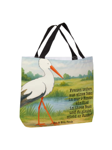 Mr. & Mrs. Panda Strandtasche Storch Design mit Spruch in Weiß
