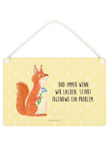 Mr. & Mrs. Panda Holzschild Eichhörnchen Blume mit Spruch in Gelb Pastell