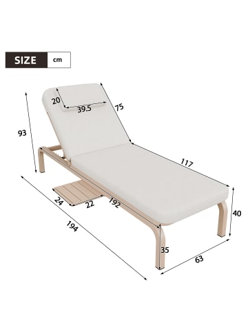 ABRIHOME Gartenliege in Beige mit Ausziehtisch 5 Stufen verstellbar Kopfstütze