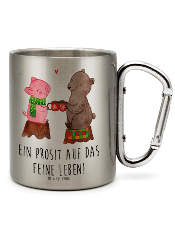 Mr. & Mrs. Panda karabiner tasse Glühschwein Sause mit Spruch in Silber