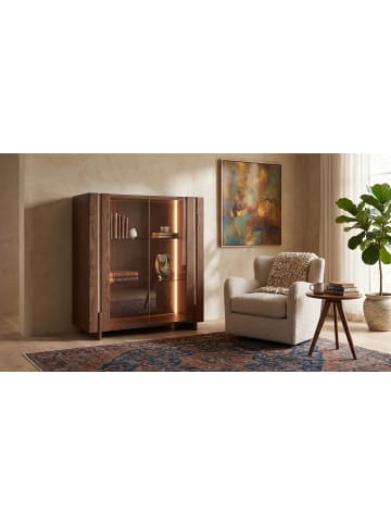 Feldmann-Wohnen Vitrine Travertino Wildeiche Tabak / Travertin Naturstein 100 / 46 / 106cm