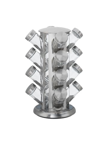 relaxdays Gewürzkarussell mit 16 Gläsern in Silber