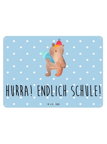 Mr. & Mrs. Panda Retro Blechschild Bär Schultüte mit Spruch in Blau Pastell